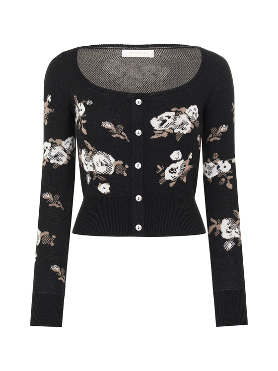 Жакет из трикотажа с розами, черный