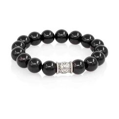 Браслет Защита из природного мориона с руной Альгиз из мельхиора