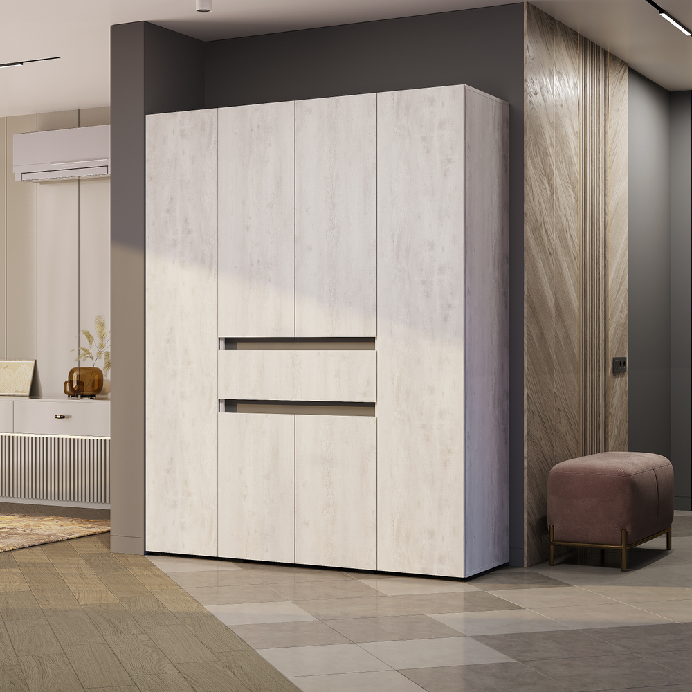 Шкаф 4-х дверный Мрия шк-13 бетон пайн светлый / графит