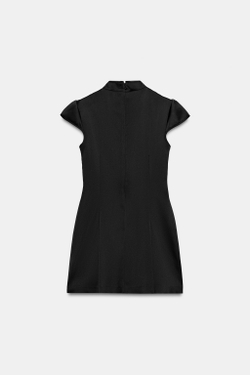 ZARA АТЛАСНОЕ МИНИ-ПЛАТЬЕ С РАЗРЕЗОМ, ЧЕРНЫЙ