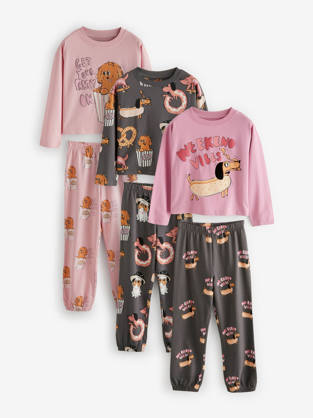 Пижама для девочки Next B75-482, 3 шт., Розовый, Темно-серый