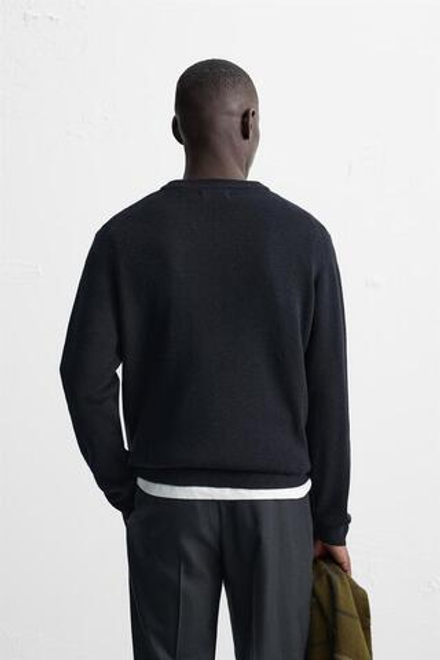 ZARA СВИТЕР ИЗ СМЕСОВОЙ ШЕРСТЯНОЙ ПРЯЖИ С РЕЛЬЕФНЫМ УЗОРОМ, МОРСКОЙ СИНИЙ