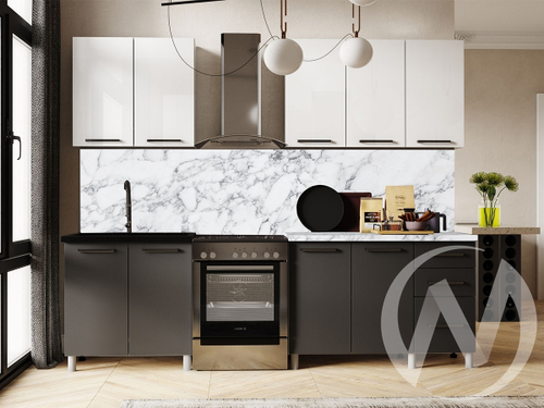 Кухня Ребекка 2.0м (корпус белый/белый; графит) 38мм мрамор итальянский
