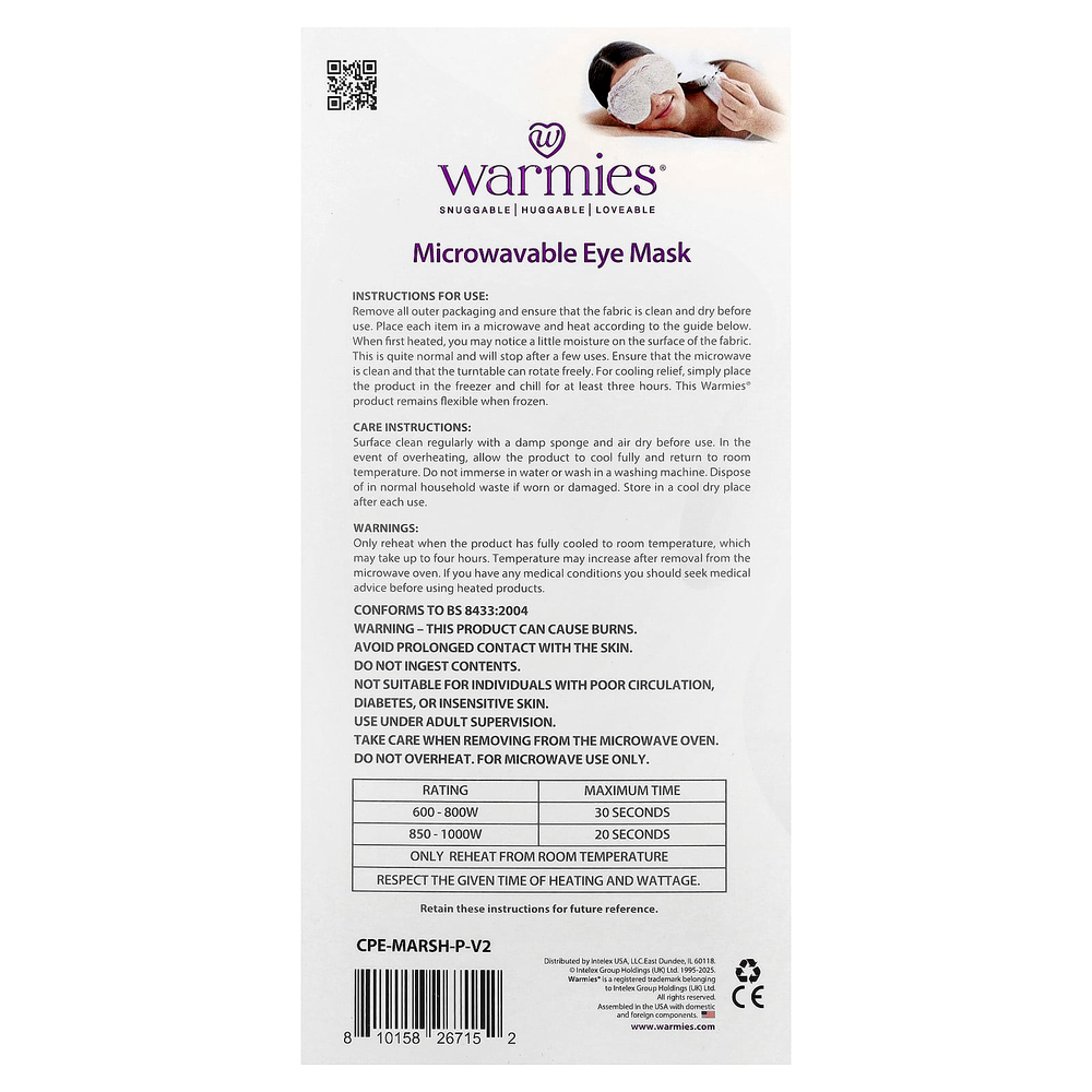 Warmies, маска на глаза для микроволновой печи, алтея и французская лаванда, 1 шт.