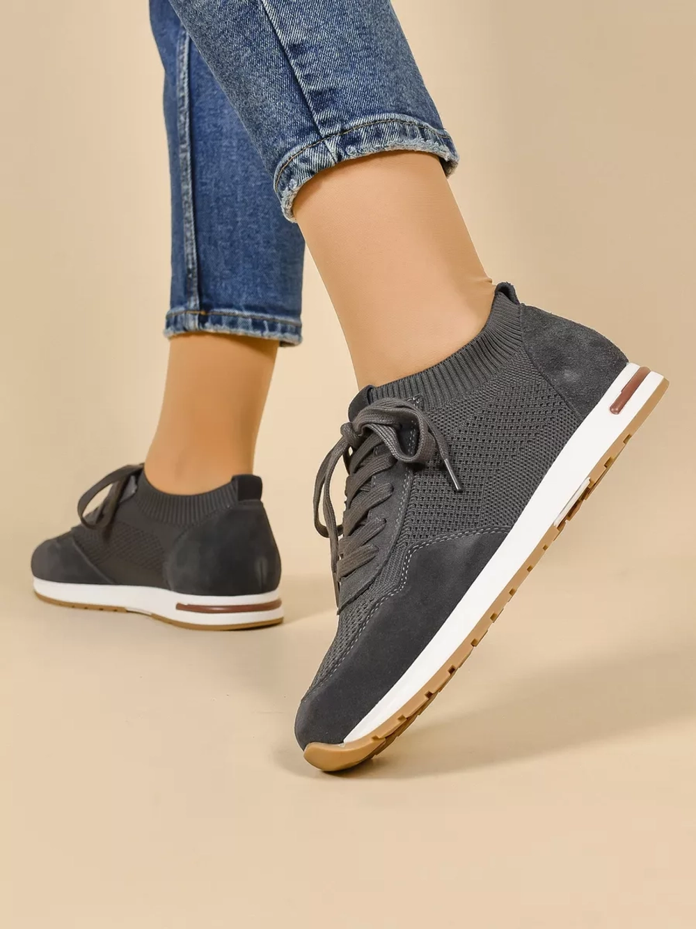 Кроссовки нат. замша (36-41)р. / шт. HL-134-GREY