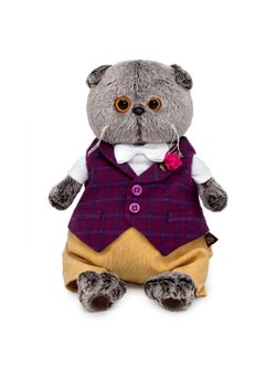 Мягкая игрушка Басик в бордовом жилете с розочкой 30см