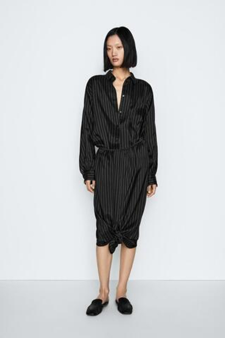 Massimo Dutti Полосатая юбка миди со сборками - STUDIO, черный