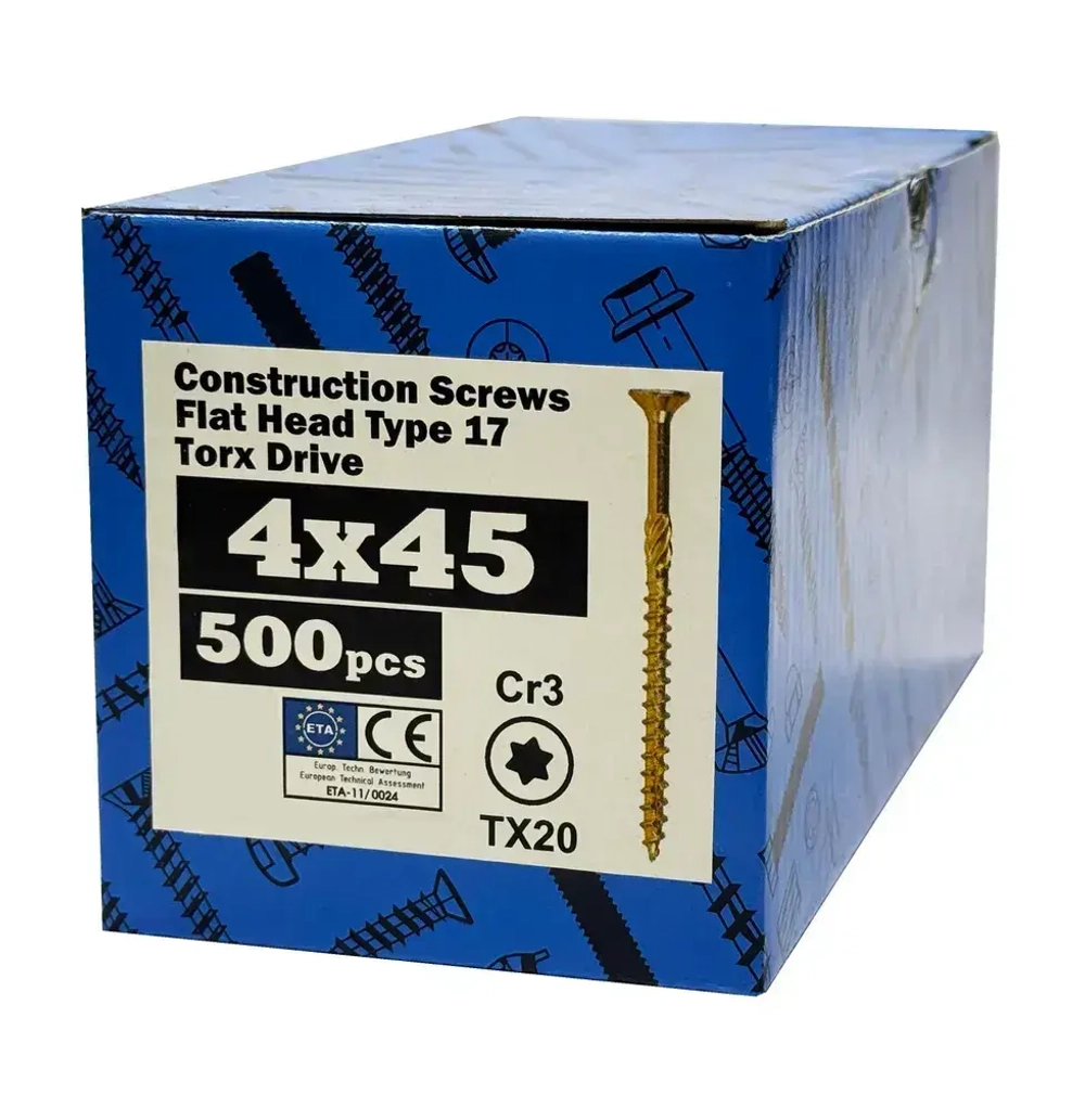 Конструкционный саморез по дереву 4х45 потай, TX20, (500 шт)