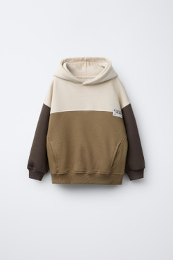 ZARA ТОЛСТОВКА В СТИЛЕ COLOR BLOCK С ЭТИКЕТКОЙ, СВЕТЛО-БЕЖЕВЫЙ