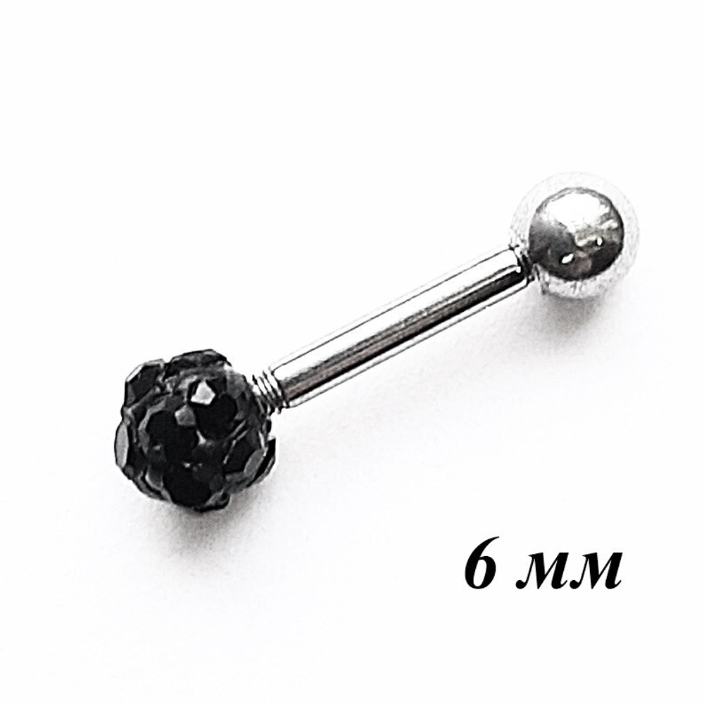 Микроштанга 6 мм для пирсинга уха "Черные кристаллы". Медицинская сталь. 1 шт