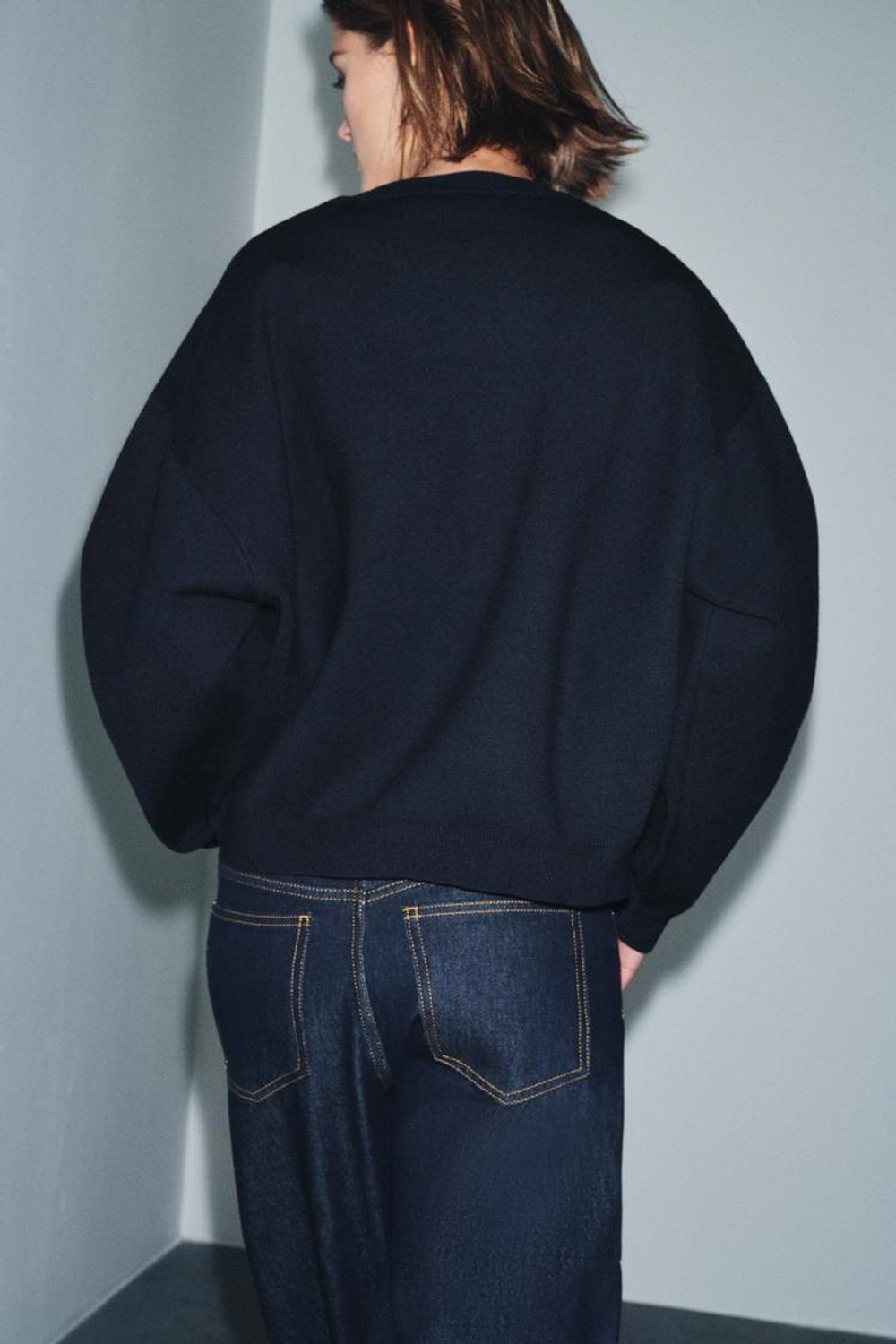 ZARA ТОЛСТОВКА ИЗ ГЛАДКОГО ТРИКОТАЖА, МОРСКОЙ СИНИЙ