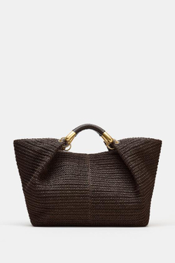 ZARA БОЛЬШАЯ ПЛЕТЕНАЯ СУМКА, ШОКОЛАДНЫЙ