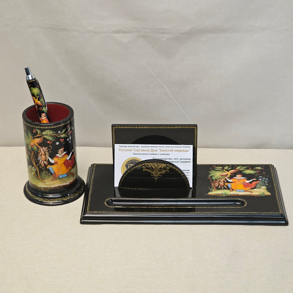 Набор письменный настольный "Жар-птица и Иван. Палех" с ручной росписью