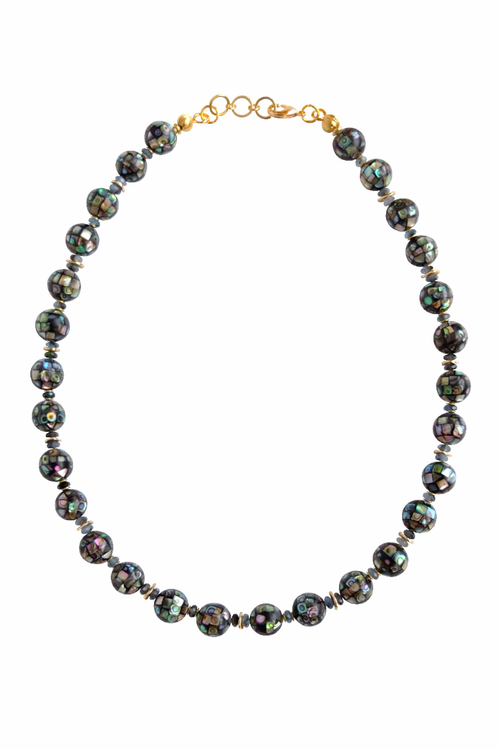 Бусы с чёрным перламутром и аквамарином