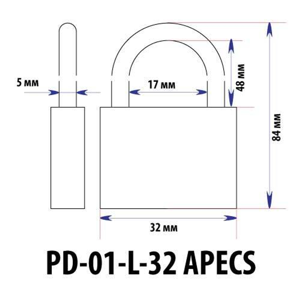 Апекс PD-01-32-L длин.дужка Замок навесной (72,6) (арт. 12763)