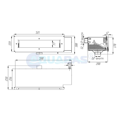 СК.41.1 Скиммер с узкой горловиной под углом 6 градусов с сис-ой эл. контроля уровня воды 2" композит