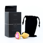 Золотистая анальная пробка с розовым кристаллом в форме сердца - 7 см. (Цвет: розовый)