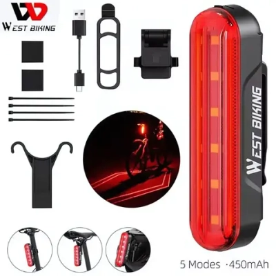 Фонарь велосипедный, задний West Biking YP0701363 (аккум. 450 mAh,USB)