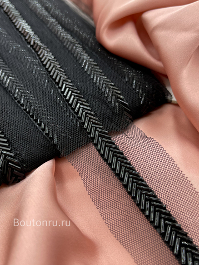 Тесьма черная стеклярус на сетке 4 см