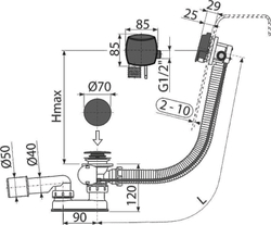 Сифон Alca Plast A564BLACK-80 для ванны автоматический, с напуском воды через перелив, черный мат