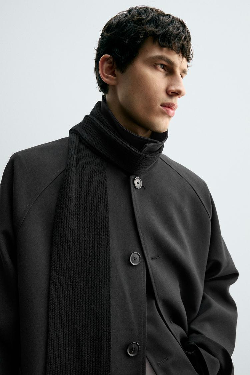 ZARA ТРЕНЧ ОВЕРСАЙЗ С ШЕРСТЬЮ, ЧЕРНЫЙ