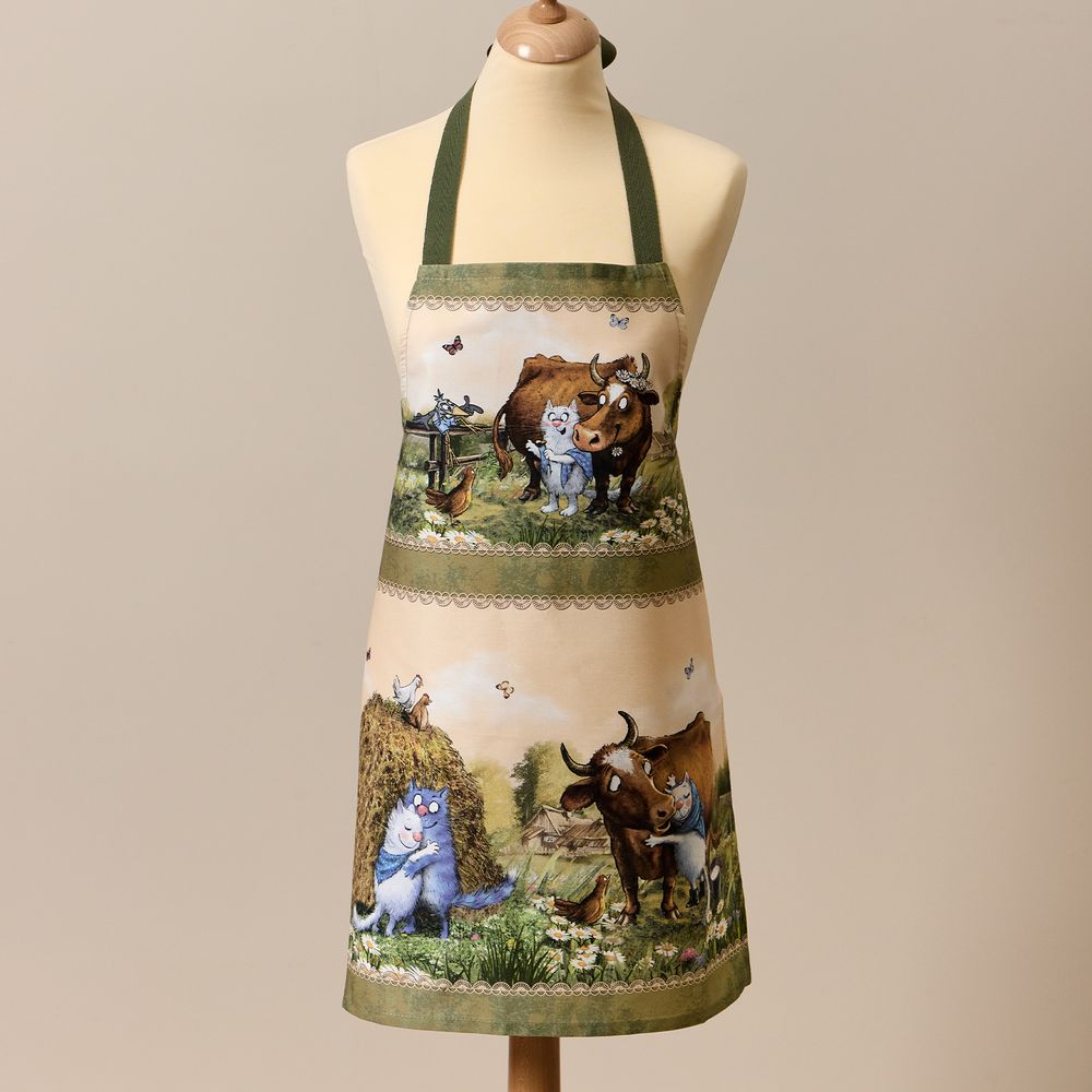 ФАРТУК "СИНИЕ КОТЫ. ПРО ЛЮБОВЬ", 100% ХЛОПОК,ТВИЛ, БЕЖ