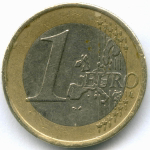 1 евро 2002 год. Ирландия. Регулярный выпуск. Тип 1. Биметалл VF