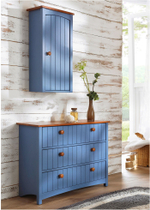 Комод 80х30х63, Паула, с 3 ящиками для одежды, в прихожую, спальню, детскую, массив сосны, голубой/черри, Dipriz