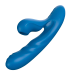 Голубой вибратор-кролик 22,2см с возвратно-поступательными движениями, вакуумом и подогревом BeYourLover Otto Blue Z139