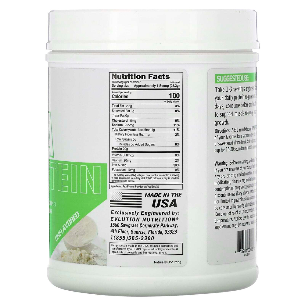EVLution Nutrition, Гороховый протеин, без добавок, 454 г (1 фунт)