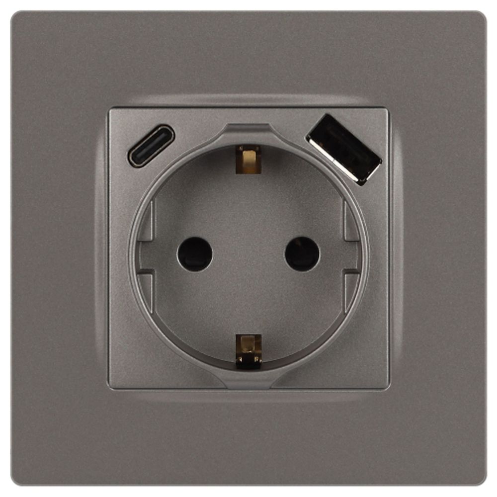 Розетка ЭРА Серия 12 12-4108-16 2P+E 16A-250В со шторками с USB type-A+C 5В-3А титан