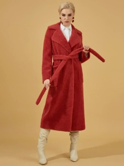 Шуба чебурашка пальто тедди из шерсти, красная, SilverFox