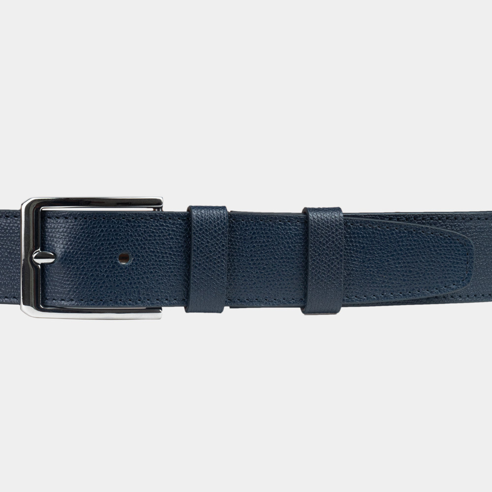 Ремень мужской 40 мм из кожи сафьяно, синего цвета