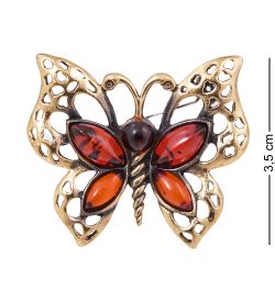 AM-3828 Брошь «Бабочка Монарх» (латунь, янтарь)