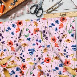 Ткань мембрана маки, васильки, ромашки и колокольчики