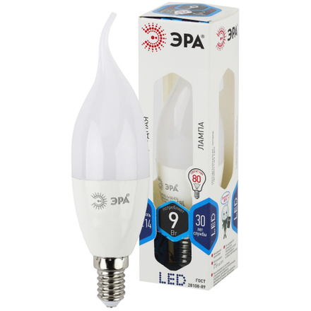 Лампочка светодиодная ЭРА STD LED BXS-9W-840-E14 E14 / Е14 9Вт свеча на ветру нейтральный белый свет