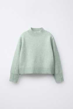 ZARA ОДНОТОННЫЙ ТРИКОТАЖНЫЙ ДЖЕМПЕР, СВЕТЛО-ЗЕЛЕНЫЙ