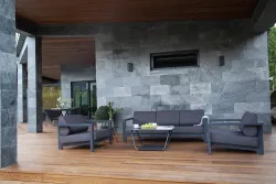 "Гранада" диван 3-местный, каркас алюминий темно-серый (RAL7024) муар, ткань темно-серая 027