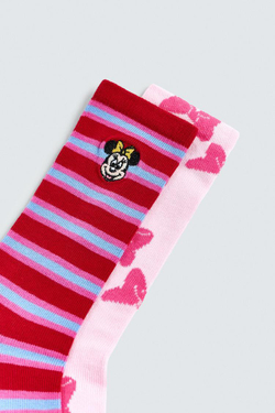 ZARA X DISNEY НАБОР ИЗ 2 ПАР ДЛИННЫХ КОМБИНИРОВАННЫХ НОСКОВ, РОЗОВЫЙ/БЕЛЫЙ