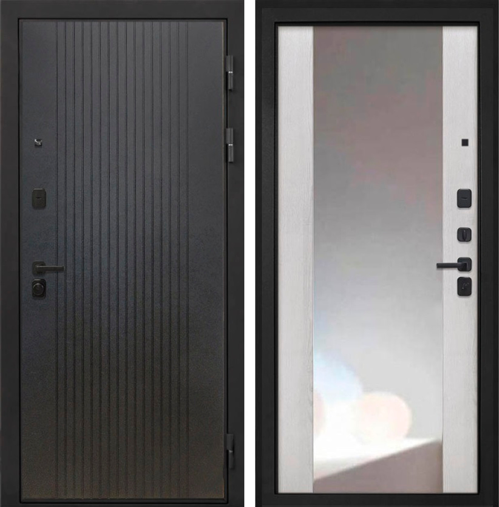 Входная металлическая дверь Интекрон Профит Лофт черный / зеркало ФПЗ-516 Сосна белая