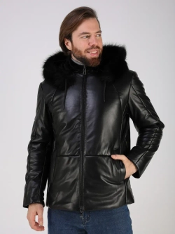 Куртка зимняя кожаная с капюшоном пуховик