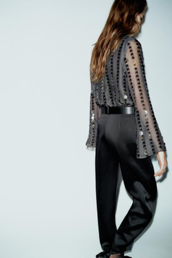 ZARA АТЛАСНЫЕ БРЮКИ BARREL С РЕМНЕМ, ЧЕРНЫЙ