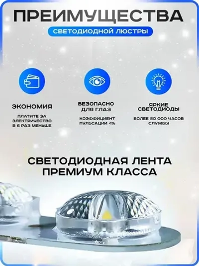 Люстра потолочная светодиодная с пультом. Светильник потолочный 52w, белый