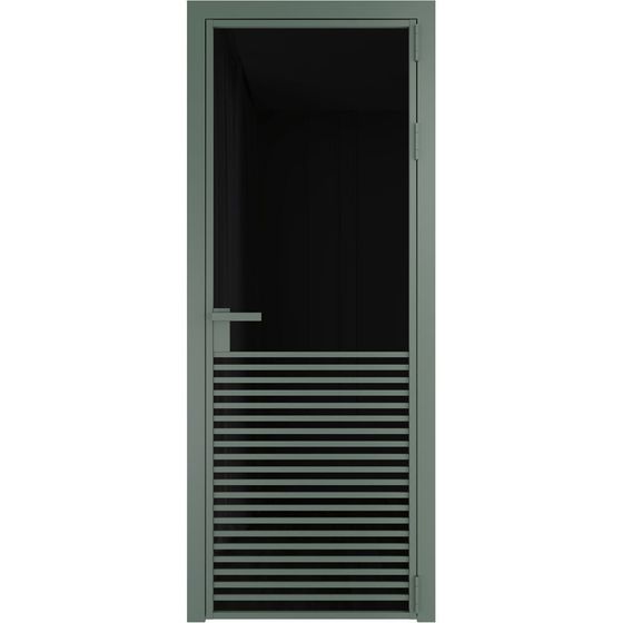 Алюминиевая дверь 16AG зелёный воск стекло чёрный триплекс