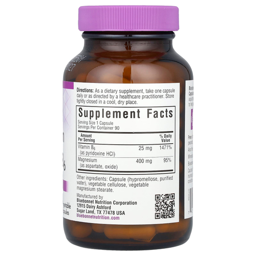 Bluebonnet Nutrition, магний и витамин B6, 90 растительных капсул