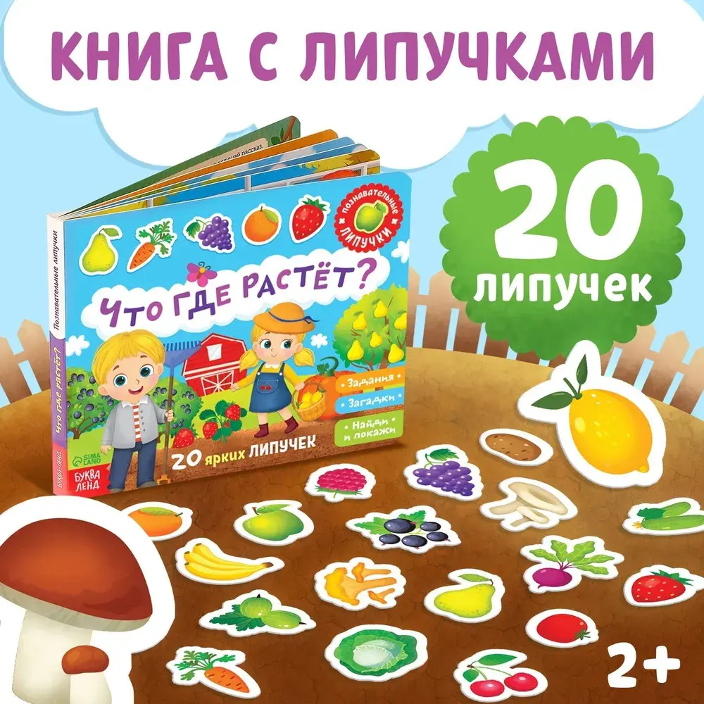 Книга с липучками для малышей "Что где растёт?"