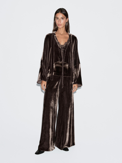 Massimo Dutti Бархатное кимоно с шарфом, коричневый