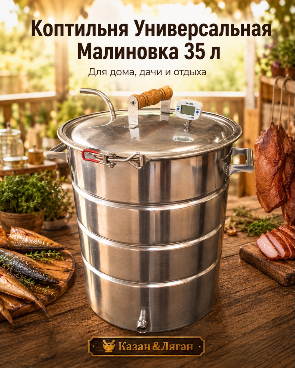 Коптильня Универсальная МАЛИНОВКА PROFI 35л