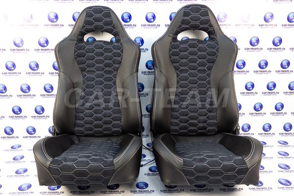 Сиденья "Recaro" (Рекаро) в сборе на ВАЗ 2108, 2109, 21099, 2113, 2114, 2115 из экокожи+алькантара с узором "Крупные соты"