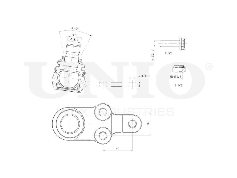 Опора шаровая передняя нижняя UNIO SSP-20082